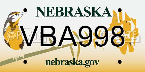 VBA998 Nebraska License Plate