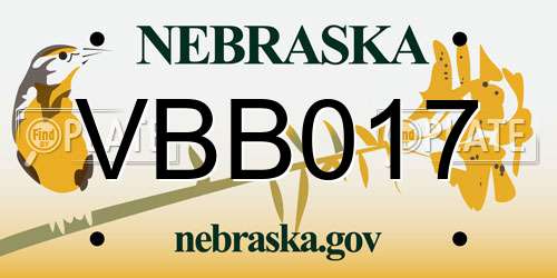 VBB017 Nebraska License Plate