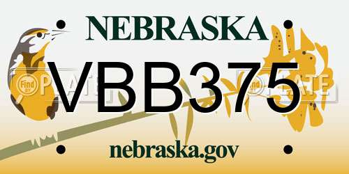 VBB375 Nebraska License Plate