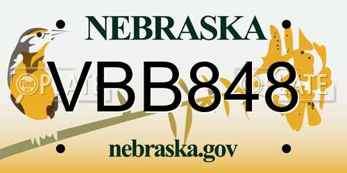 VBB848 Nebraska License Plate