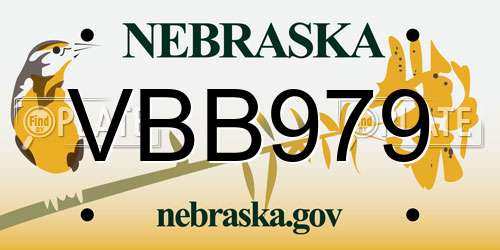 VBB979 Nebraska License Plate