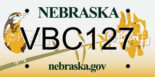 VBC127 Nebraska License Plate