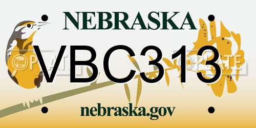 VBC313 Nebraska License Plate