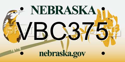 VBC375 Nebraska License Plate
