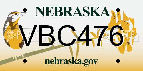 VBC476 Nebraska License Plate