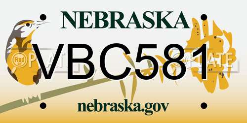 VBC581 Nebraska License Plate