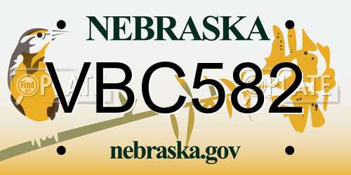 VBC582 Nebraska License Plate