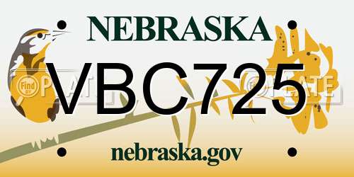 VBC725 Nebraska License Plate