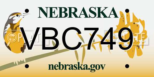 VBC749 Nebraska License Plate