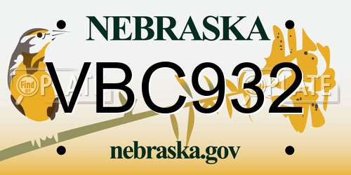VBC932 Nebraska License Plate