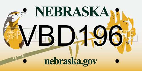 VBD196 Nebraska License Plate