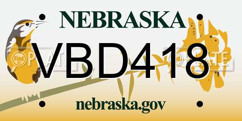 VBD418 Nebraska License Plate
