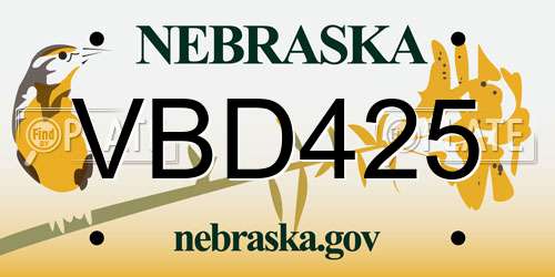 VBD425 Nebraska License Plate