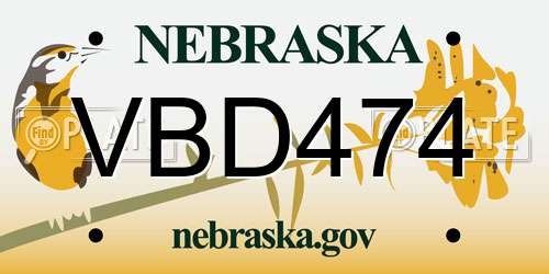 VBD474 Nebraska License Plate