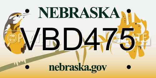VBD475 Nebraska License Plate