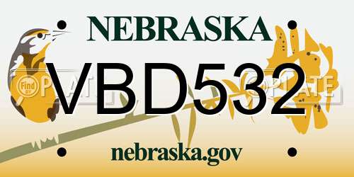 VBD532 Nebraska License Plate