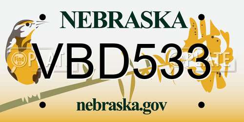 VBD533 Nebraska License Plate
