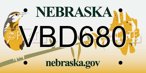 VBD680 Nebraska License Plate