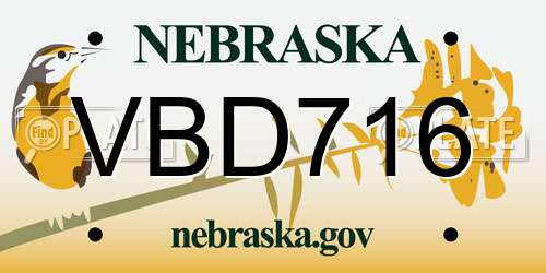 VBD716 Nebraska License Plate