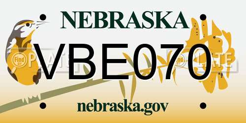 VBE070 Nebraska License Plate