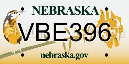 VBE396 Nebraska License Plate