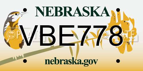 VBE778 Nebraska License Plate