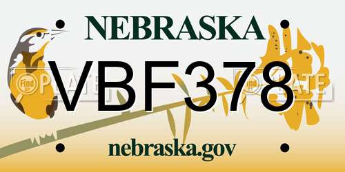 VBF378 Nebraska License Plate