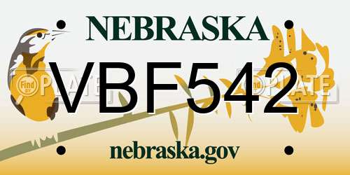 VBF542 Nebraska License Plate