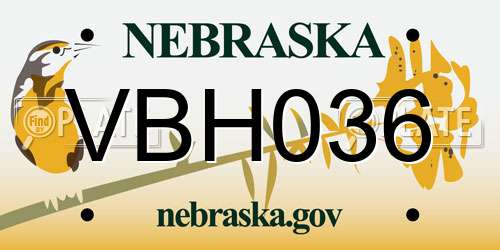 VBH036 Nebraska License Plate