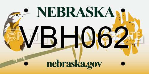 VBH062 Nebraska License Plate
