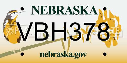 VBH378 Nebraska License Plate