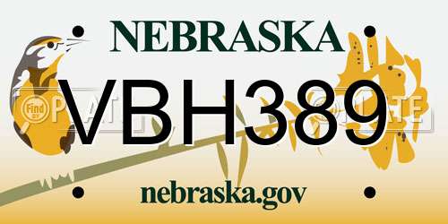 VBH389 Nebraska License Plate