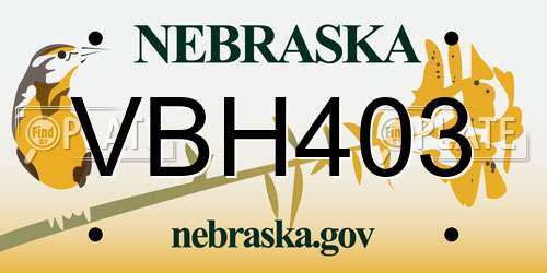 VBH403 Nebraska License Plate