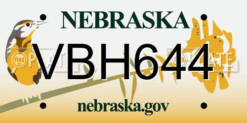 VBH644 Nebraska License Plate