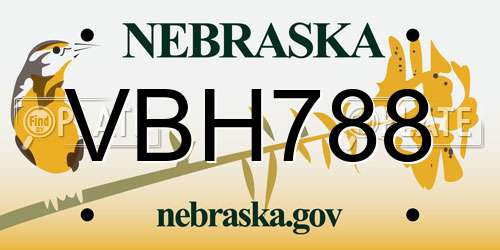 VBH788 Nebraska License Plate