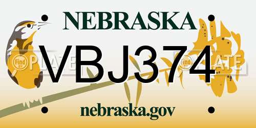 VBJ374 Nebraska License Plate