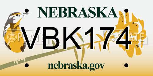VBK174 Nebraska License Plate