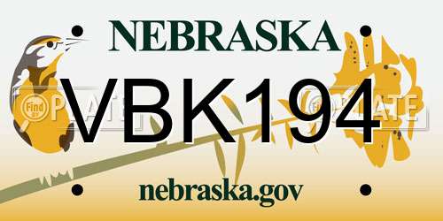 VBK194 Nebraska License Plate