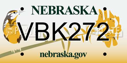 VBK272 Nebraska License Plate