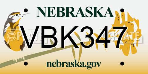 VBK347 Nebraska License Plate