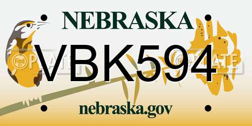 VBK594 Nebraska License Plate