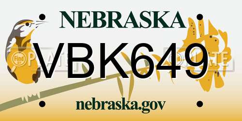 VBK649 Nebraska License Plate