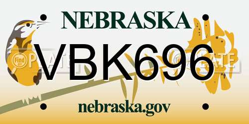VBK696 Nebraska License Plate