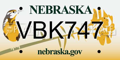 VBK747 Nebraska License Plate