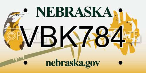 VBK784 Nebraska License Plate