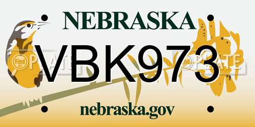 VBK973 Nebraska License Plate