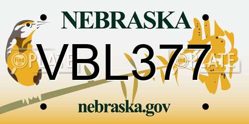 VBL377 Nebraska License Plate