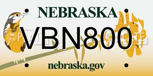 VBN800 Nebraska License Plate