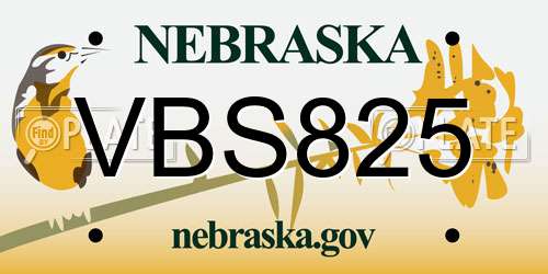 VBS825 Nebraska License Plate