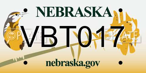 VBT017 Nebraska License Plate